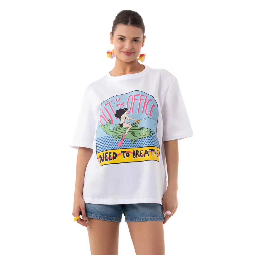 Breathe Oversize Beyaz T-Shirt