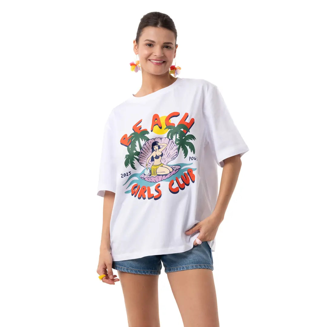 Girls Club Oversize Beyaz T-Shirt