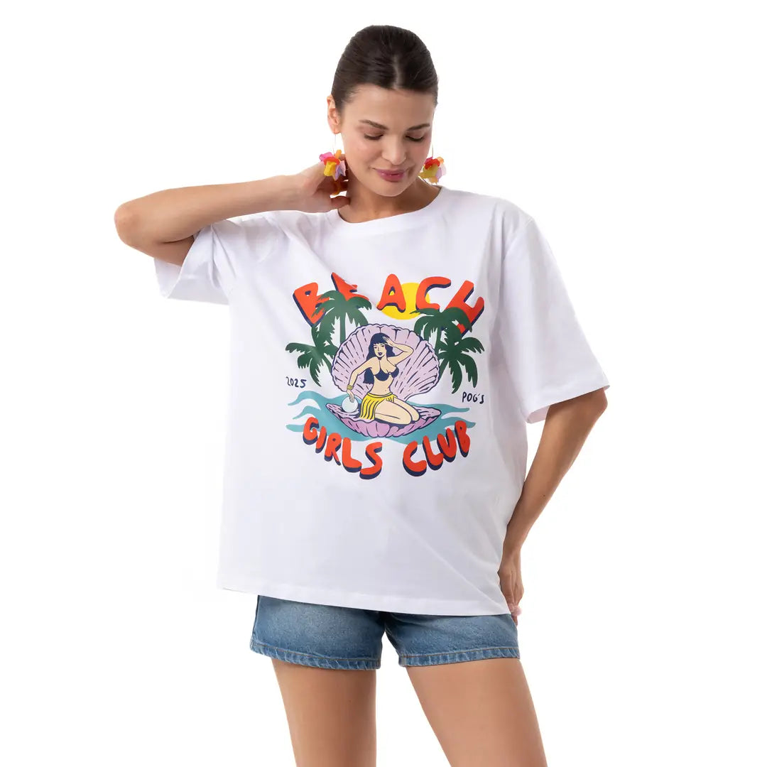 Girls Club Oversize Beyaz T-Shirt
