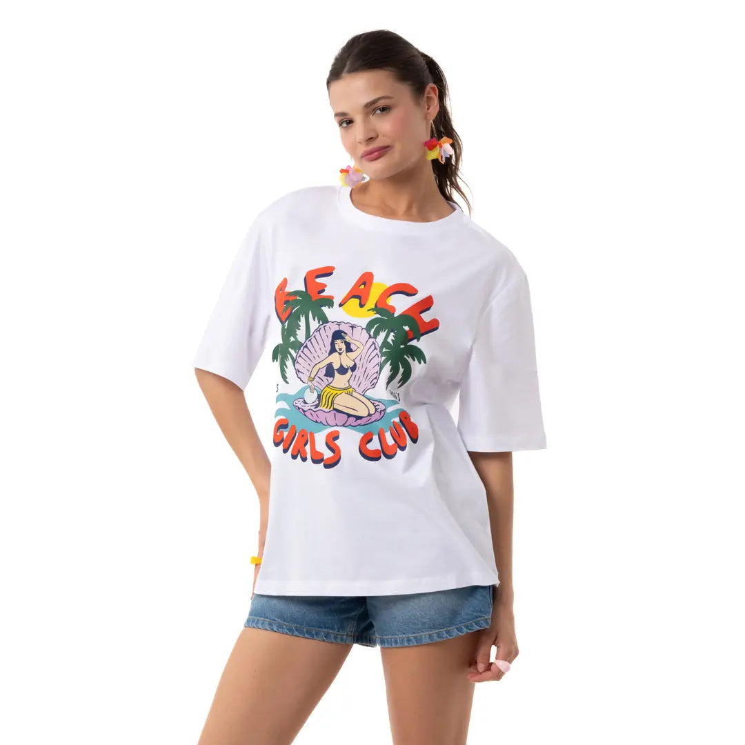 Girls Club Oversize Beyaz T-Shirt