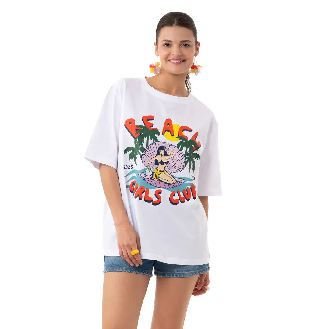 Girls Club Oversize Beyaz T-Shirt