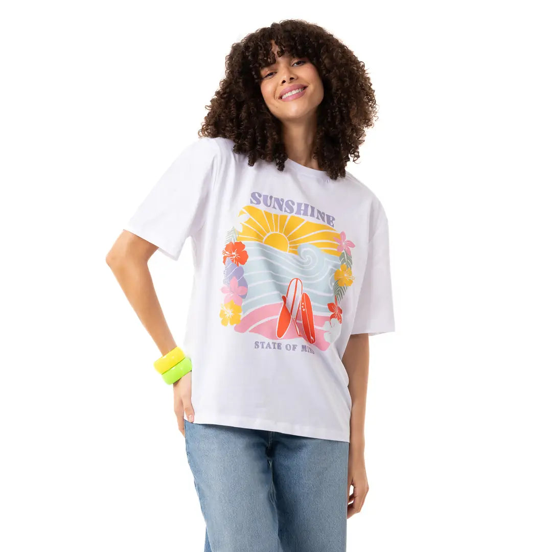 Sun Shine Oversize Beyaz T-Shirt