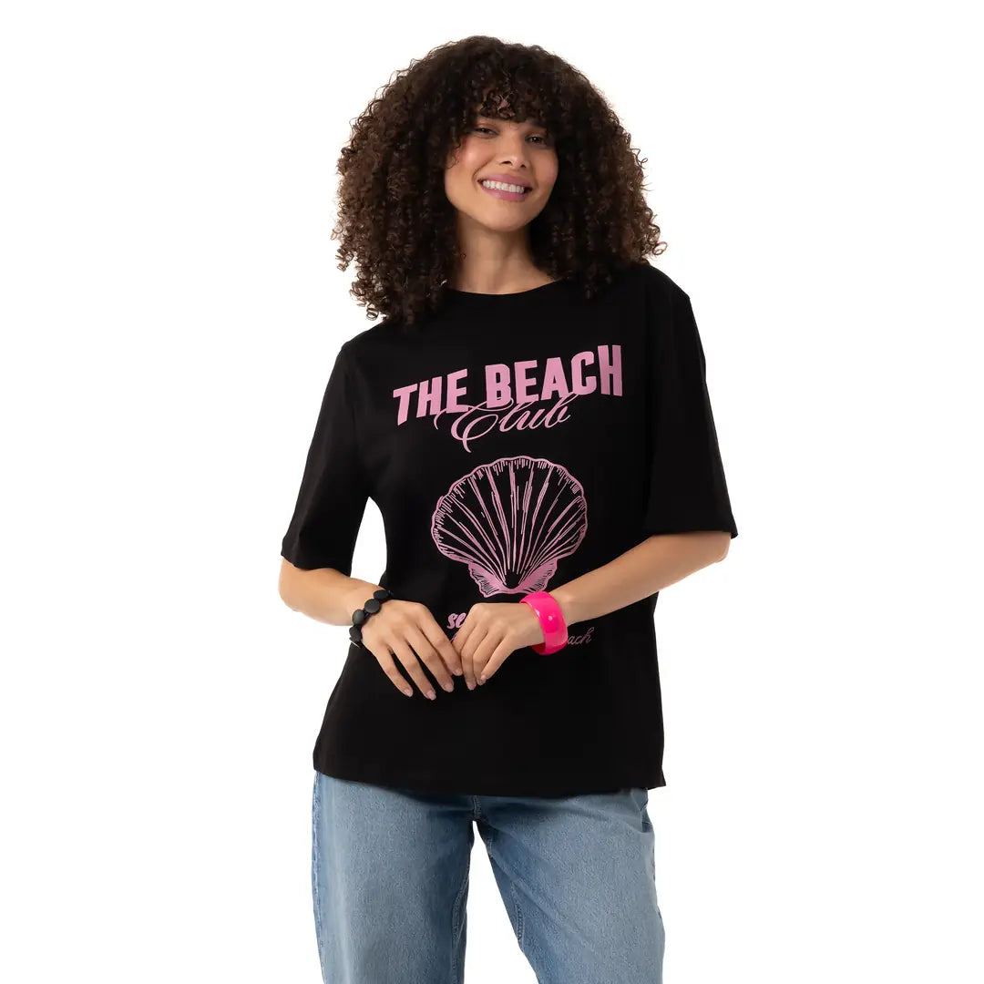Beach Oversize Siyah T-Shirt