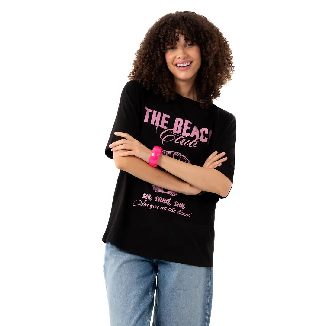 Beach Oversize Siyah T-Shirt