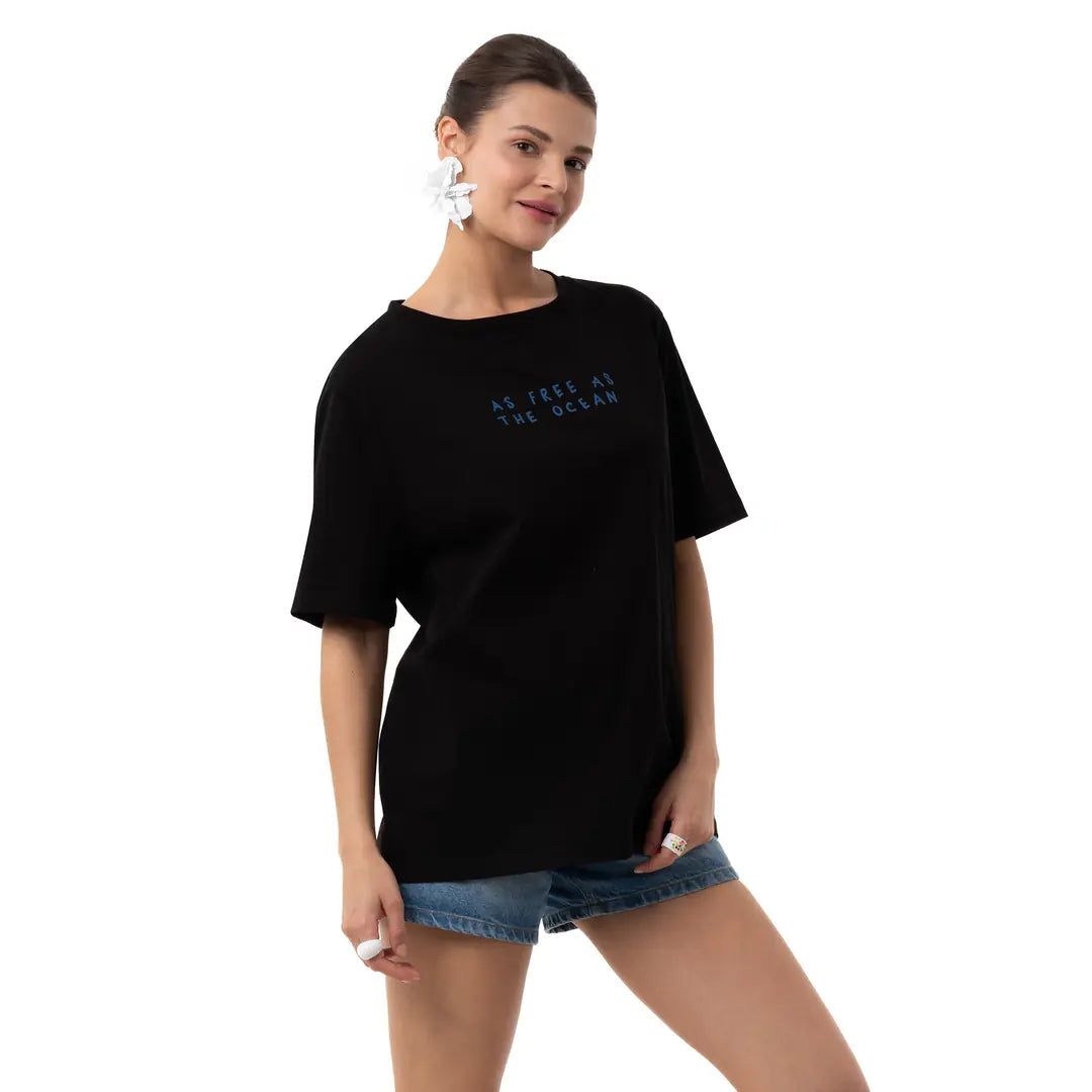 Ocean Oversize Siyah T-Shirt