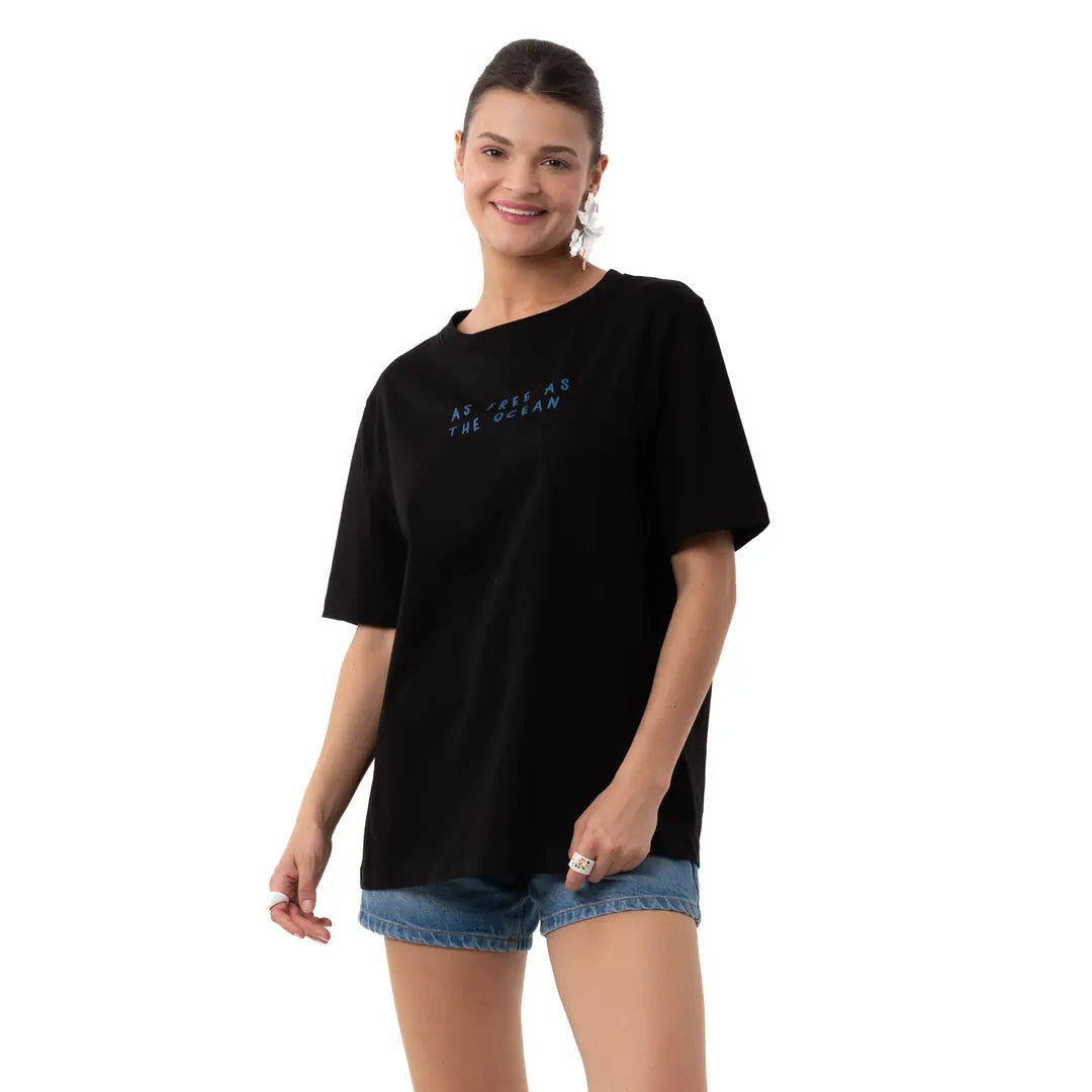 Ocean Oversize Siyah T-Shirt