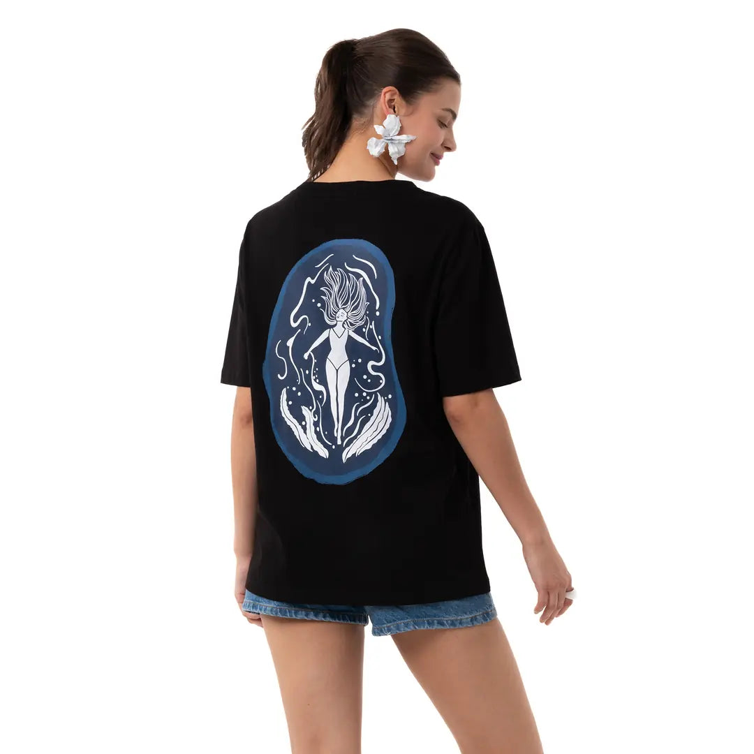 Ocean Oversize Siyah T-Shirt