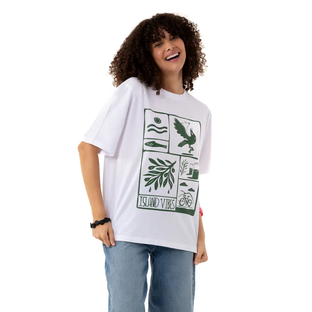 Island Vibes Oversize Beyaz T-Shirt
