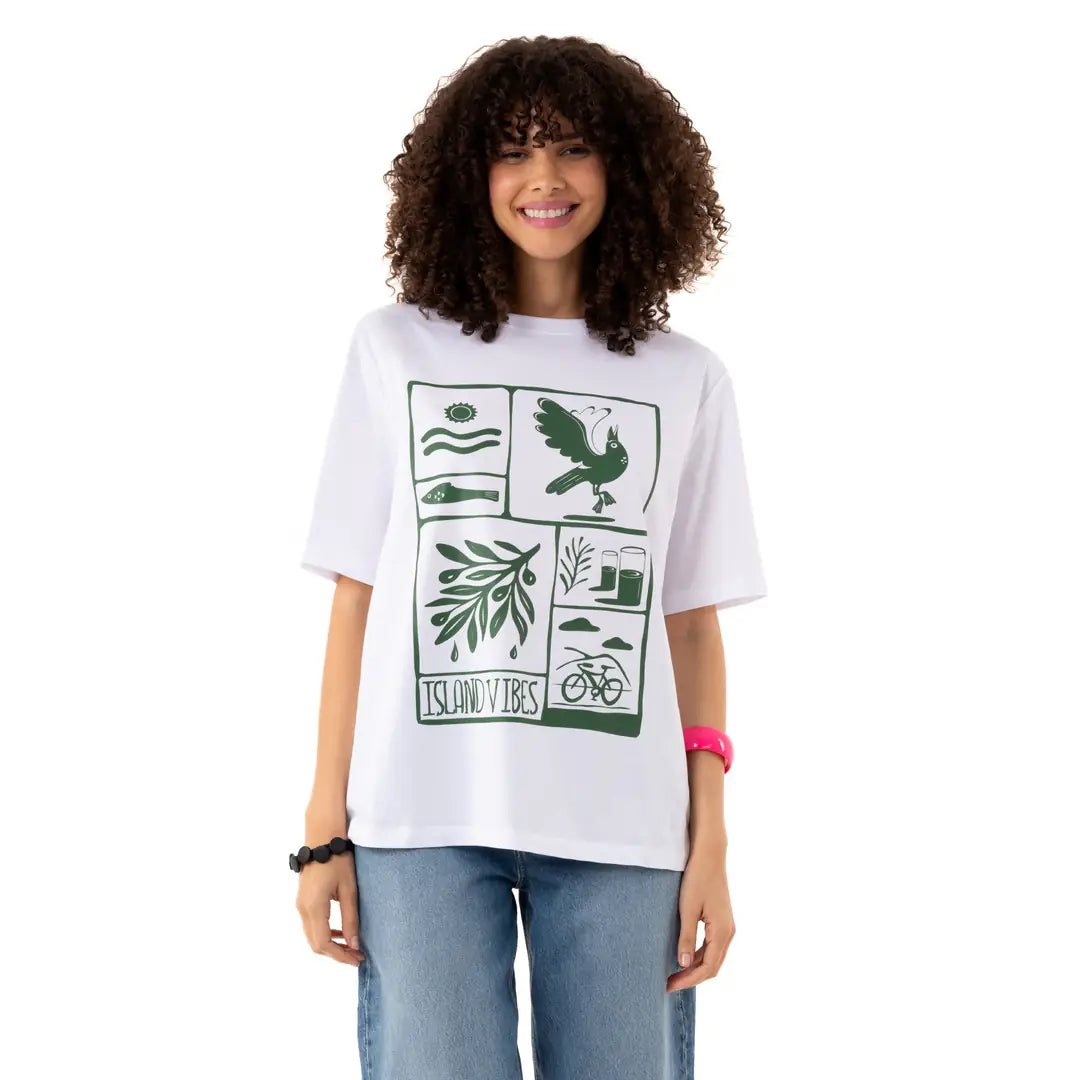 Island Vibes Oversize Beyaz T-Shirt