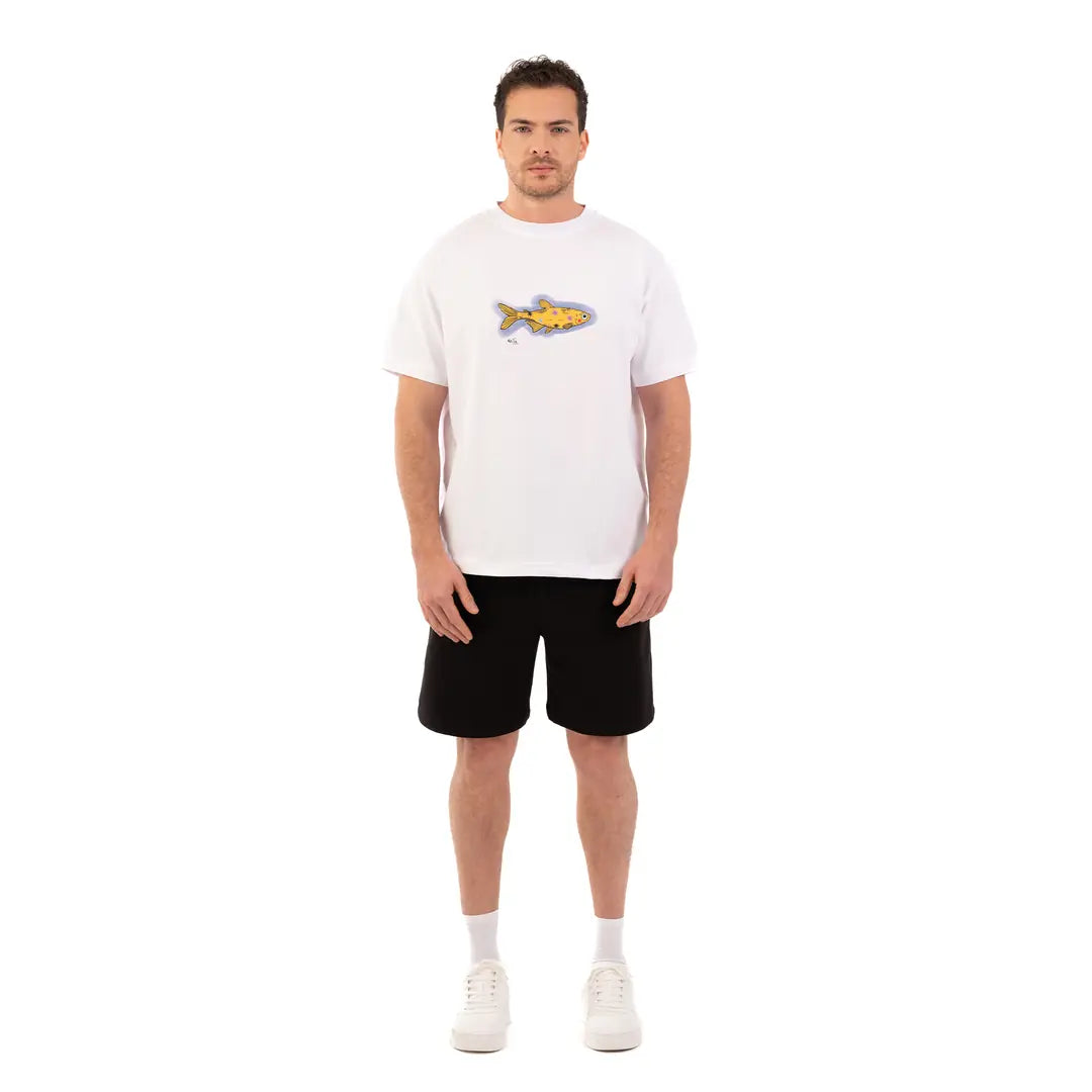 Cosmic Fish Oversize Beyaz T-Shirt