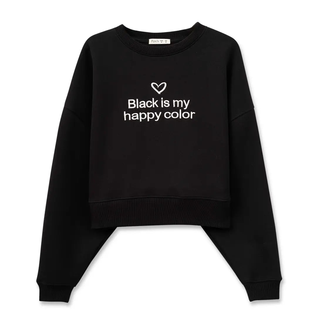 Black Crop Oversize Nakış Detaylı Sweatshirt