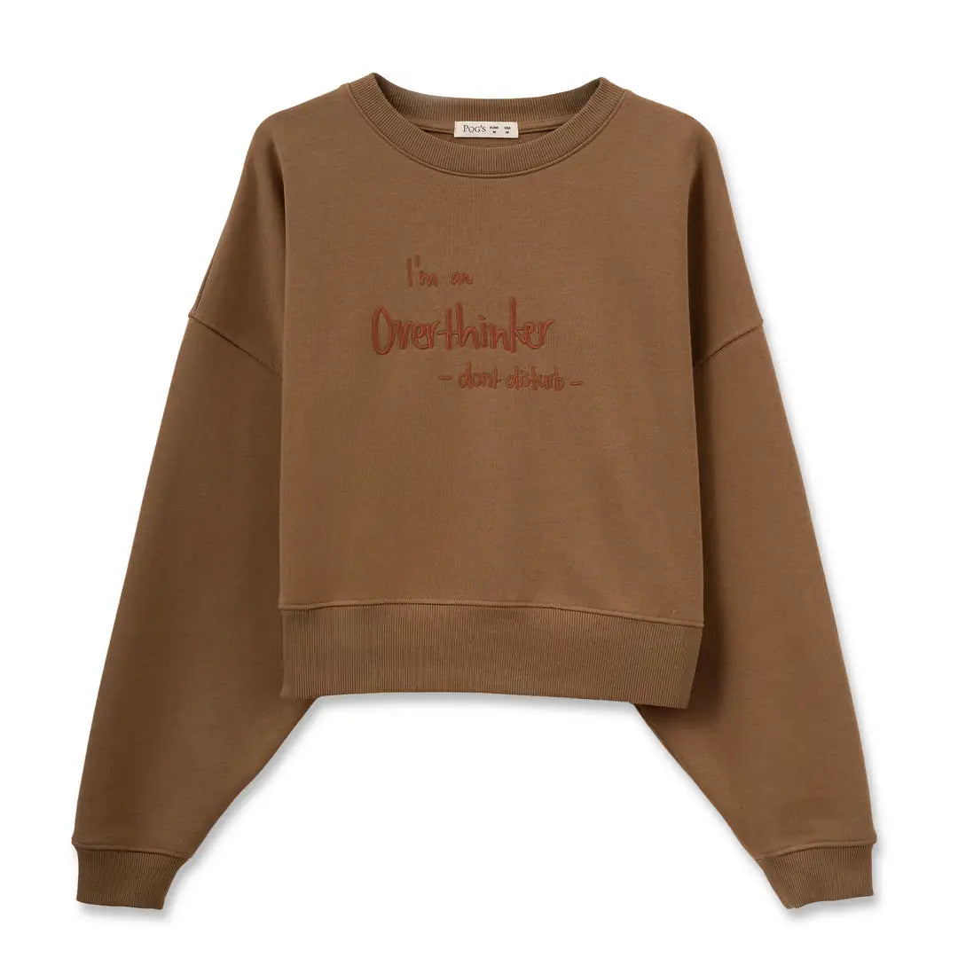Overthinker Crop Oversize Nakış Detaylı Sweatshirt