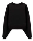 Black Crop Oversize Nakış Detaylı Sweatshirt