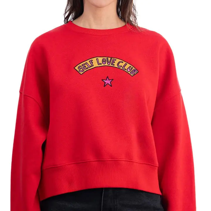 Love Club Crop Oversize Nakış Detaylı Sweatshirt
