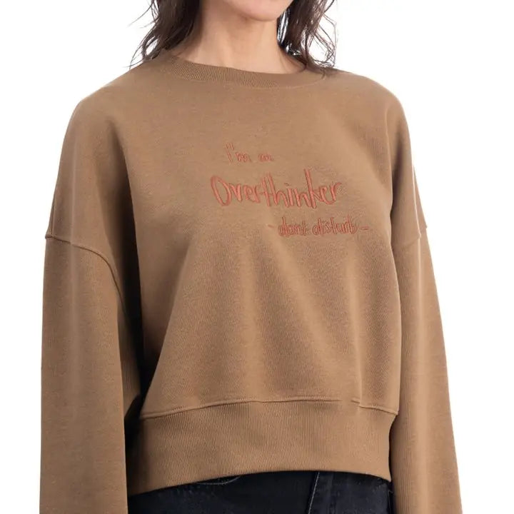 Overthinker Crop Oversize Nakış Detaylı Sweatshirt