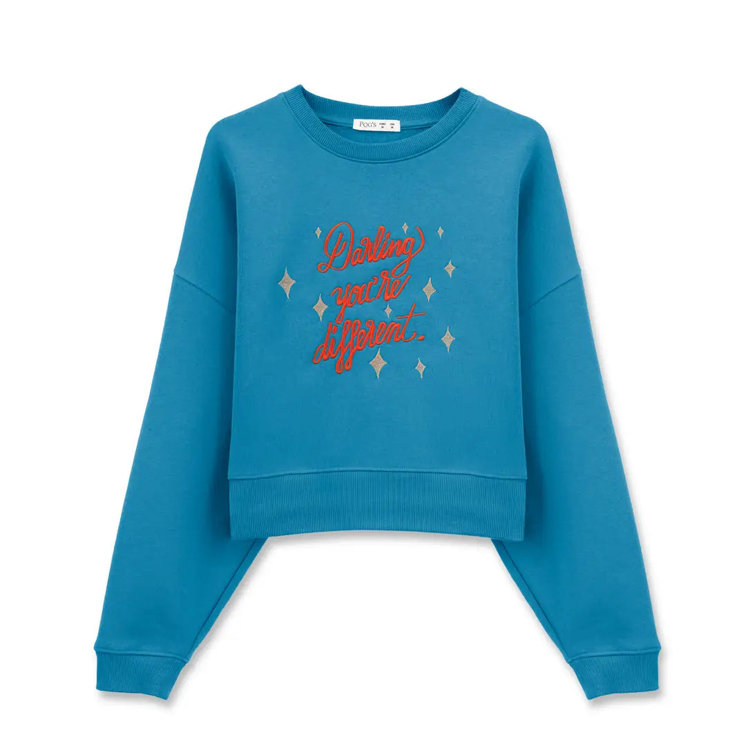 Darling Crop Oversize Nakış Detaylı Sweatshirt
