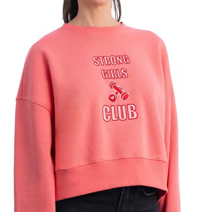 Strong Crop Oversize Nakış Detaylı Sweatshirt