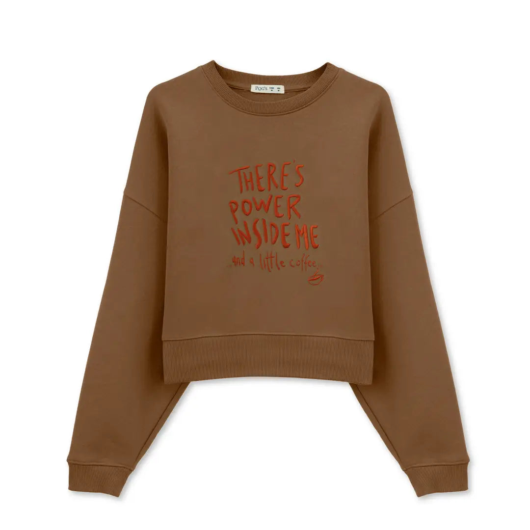 Power Crop Oversize Nakış Detaylı Sweatshirt