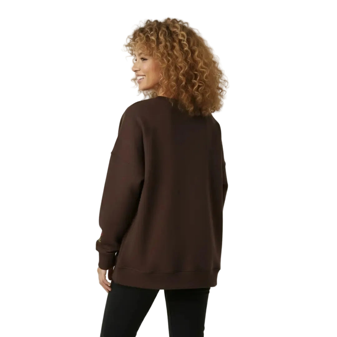 Books Nakış Detaylı Oversize Kahverengi Sweatshirt