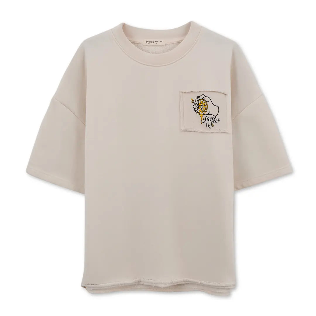 Lemon Nakış Oversize Ekru T-Shirt