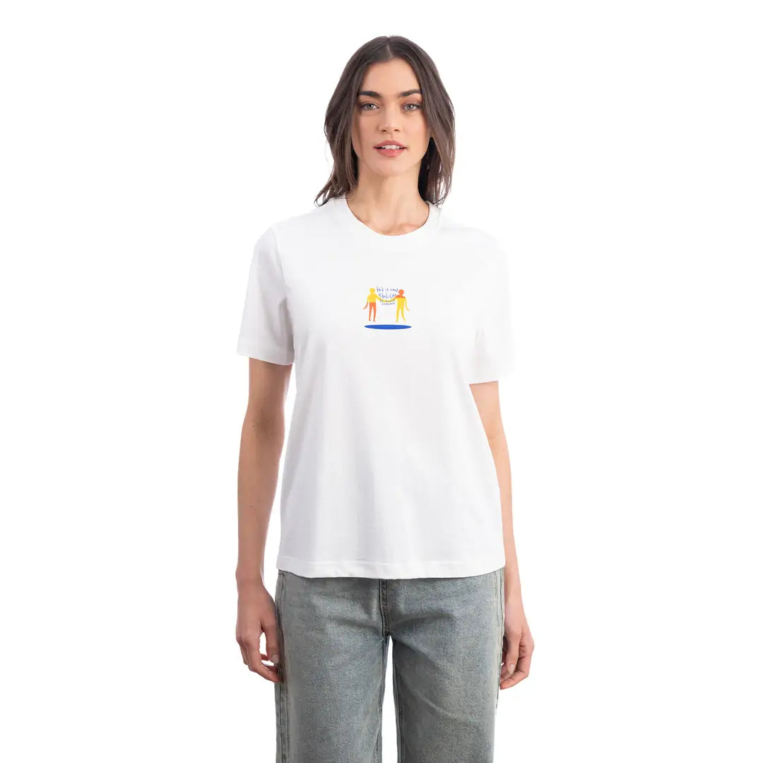 Lekeler Serisi Hand in Hand Regular Ekru T-Shirt