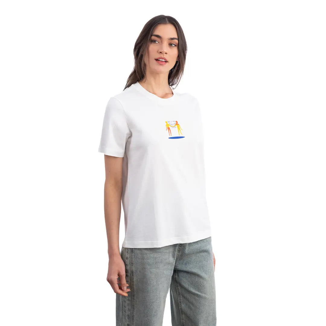 Lekeler Serisi Hand in Hand Regular Ekru T-Shirt