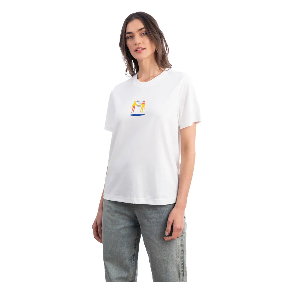 Lekeler Serisi Hand in Hand Regular Ekru T-Shirt