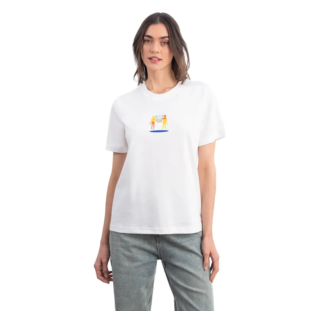 Lekeler Serisi Hand in Hand Regular Ekru T-Shirt